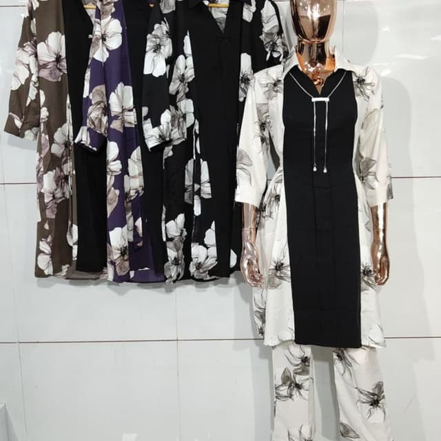 Black, White, Brown, Purple Dress, Pant, Jacket