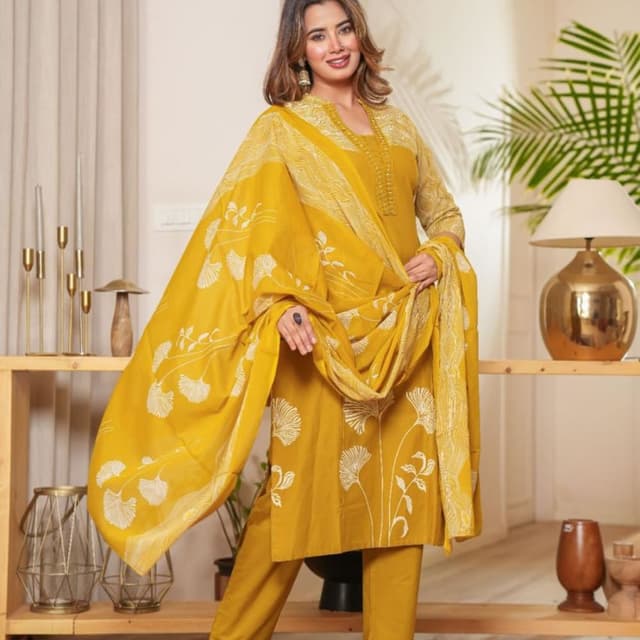 Mustard Yellow and White Salwar Kameez with Dupatta