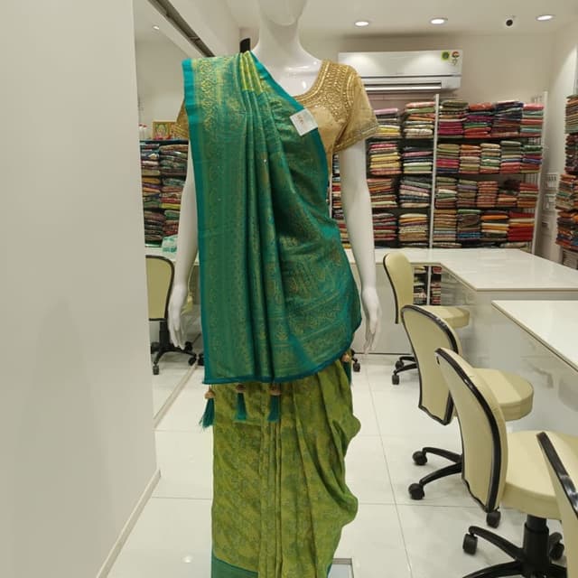 Teal, Green, and Gold Saree