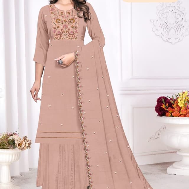 Pale pink with multicolor embroidery Salwar Suit