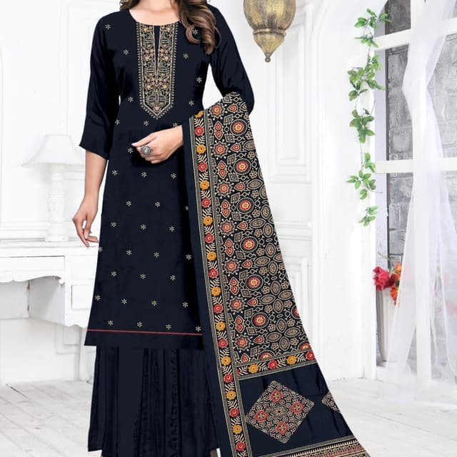 Navy Blue, Beige, Red, Yellow Salwar Kameez with Dupatta
