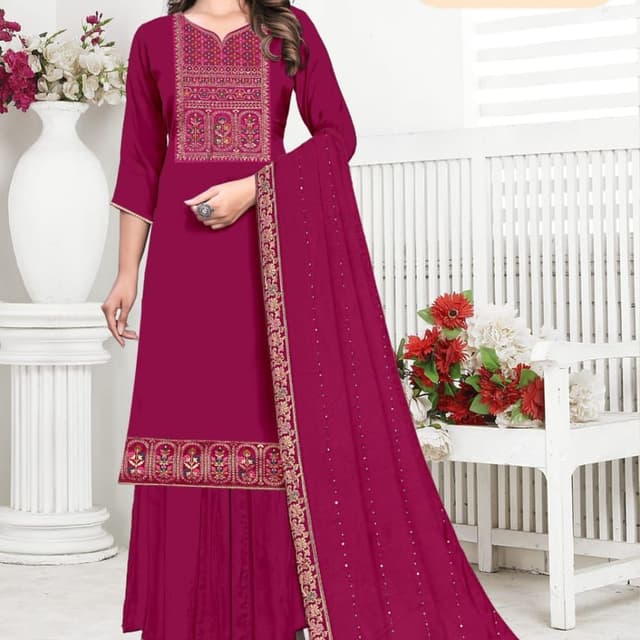 Magenta, Gold Sharara Suit