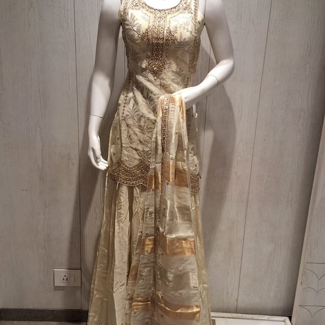 Ivory and Gold Sharara Suit