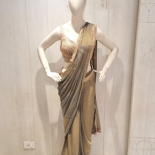 Olive Green and Gold Saree