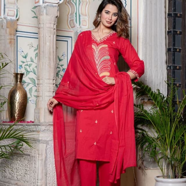 Red Salwar Kameez with Dupatta