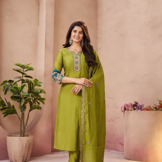 Green, Blue, Gold Salwar Kameez with Dupatta