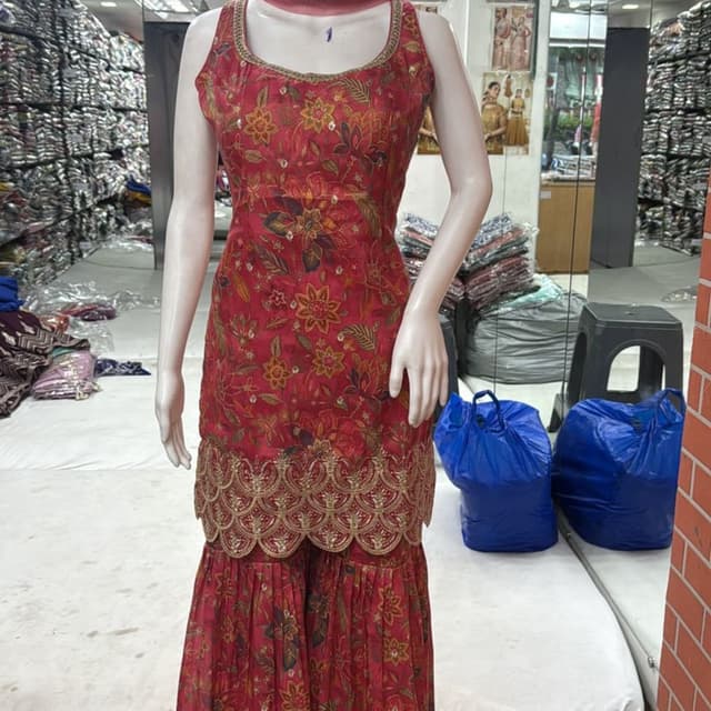 Red, Gold, Green Sharara Suit