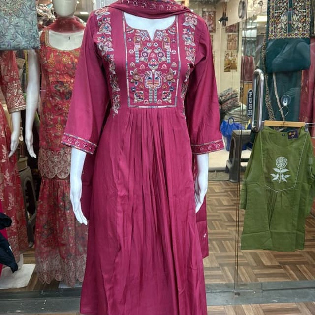 Burgundy with multicolor embroidery Anarkali Suit