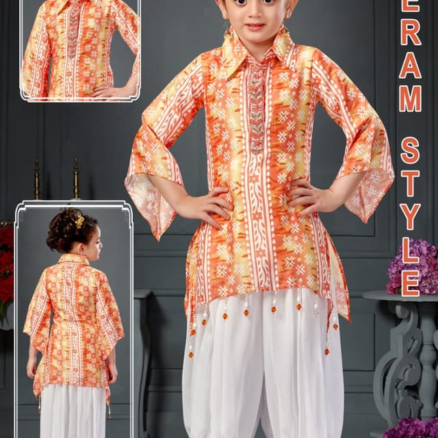 Orange, Yellow, White Kurta with Dhoti Pants