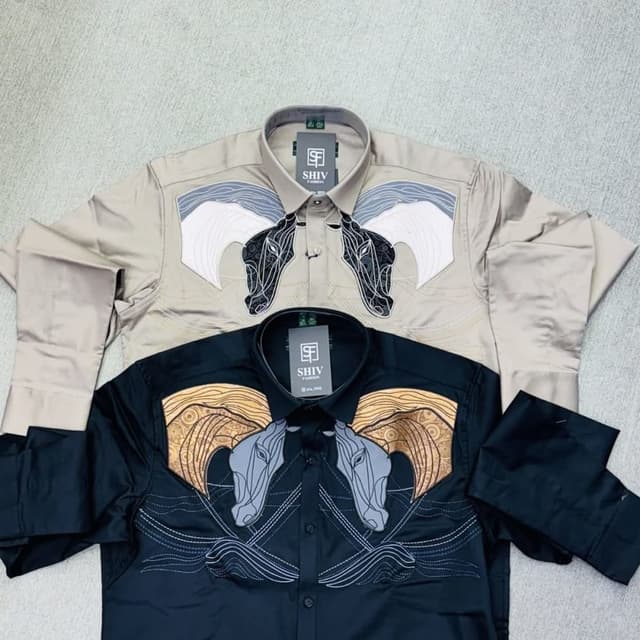 Black, Beige, Gray, Gold Shirt