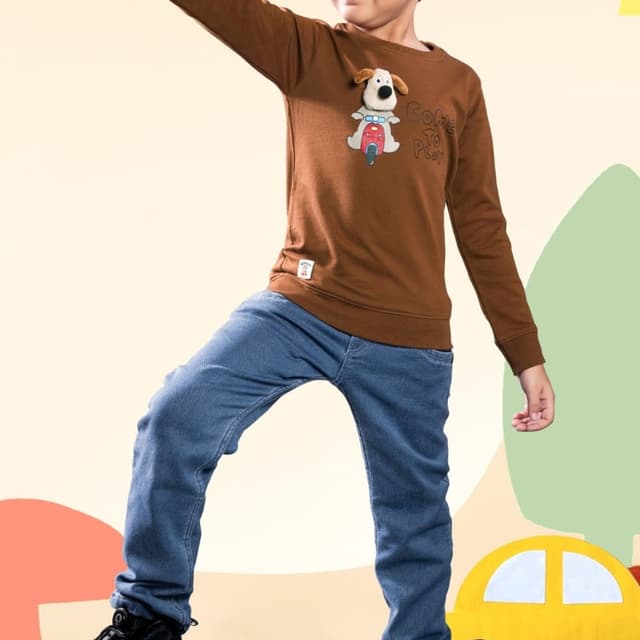 Brown and Blue Sweatshirt and Jeans