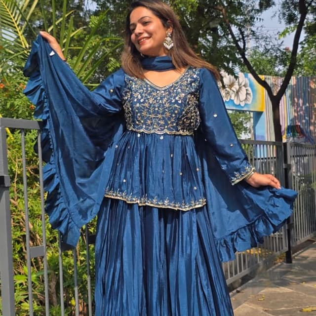 Blue and Gold Sharara Suit