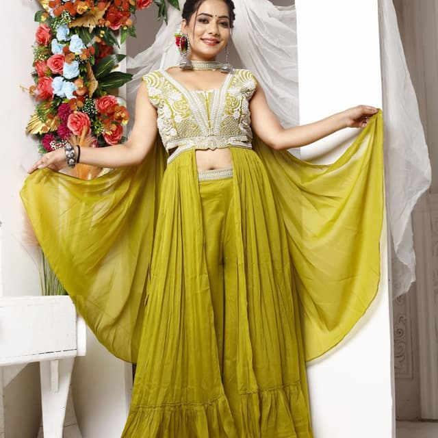 Green and White Jumpsuit with Cape