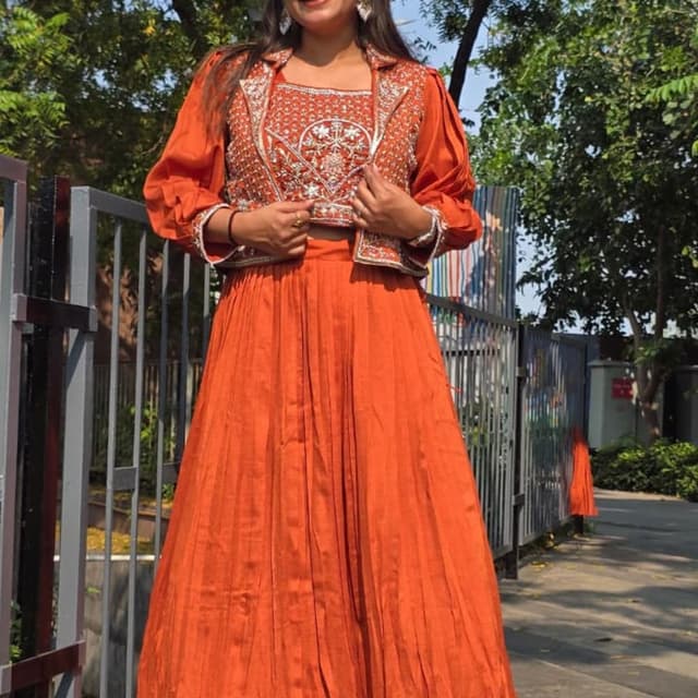 Orange and Silver Lehenga Choli with Jacket