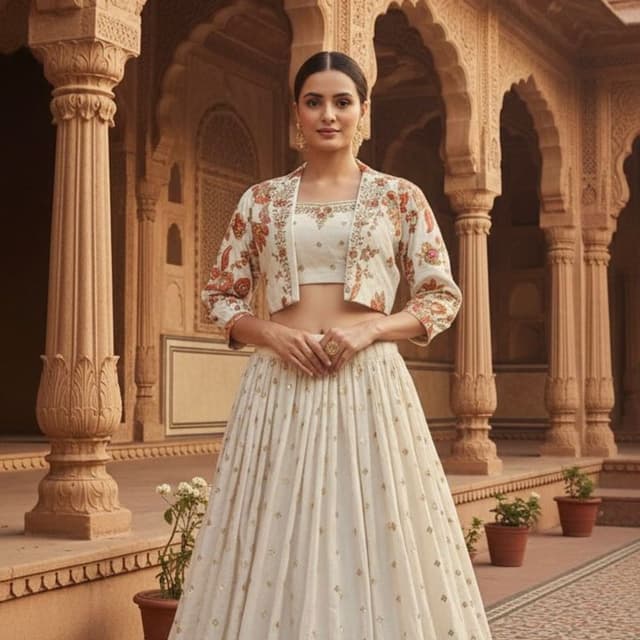 Ivory, Red, Orange, Gold Lehenga Choli