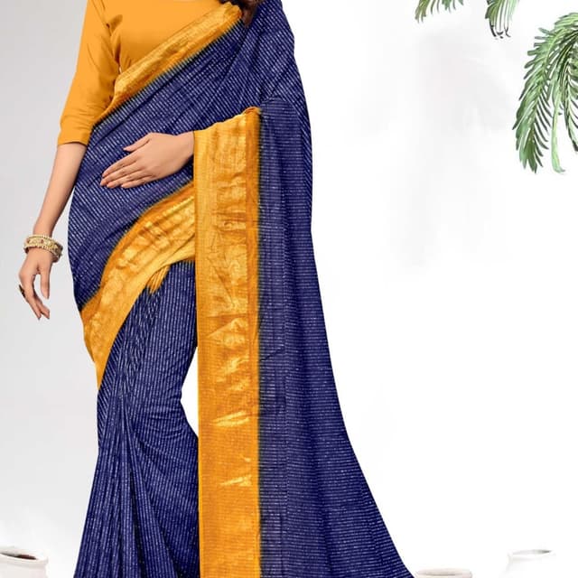 Blue, Mustard Yellow, Gold Saree