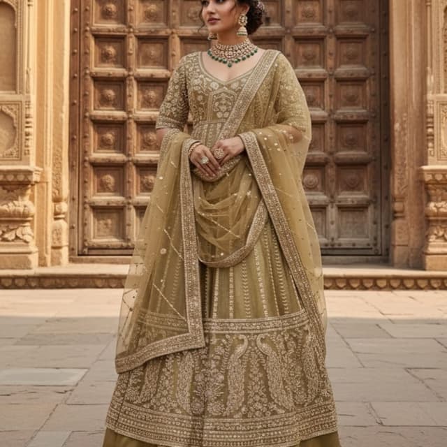Olive Green and Gold Lehenga Choli