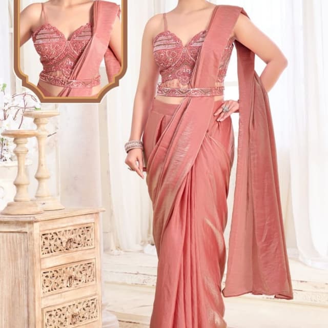 Dusty Rose, Gold Saree