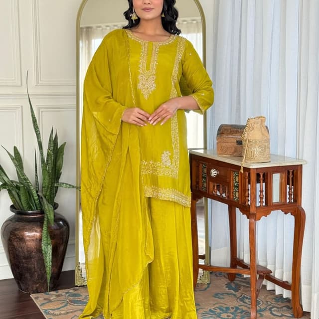 Lime green and gold Kurta Set