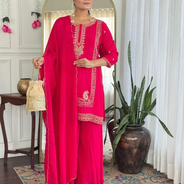 Bright Pink and Gold Salwar Kameez