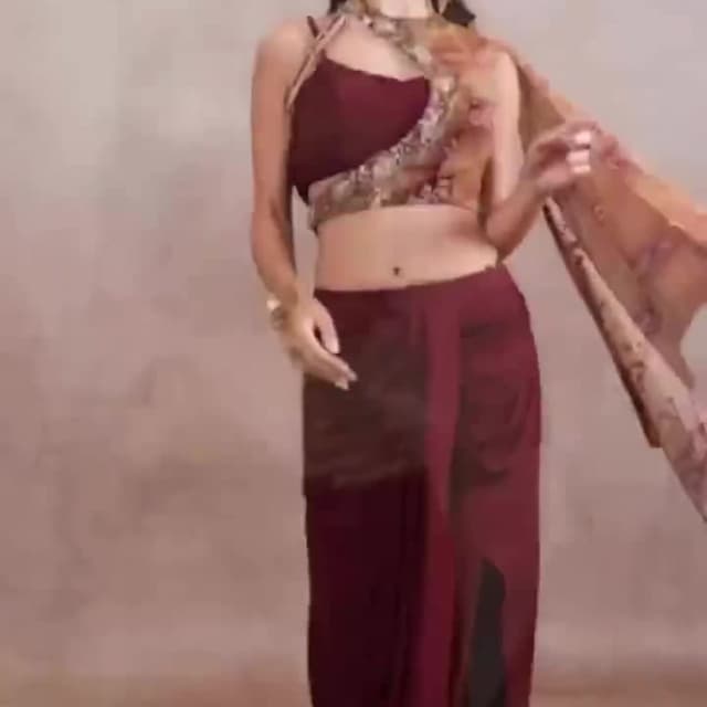Burgundy, Beige Saree