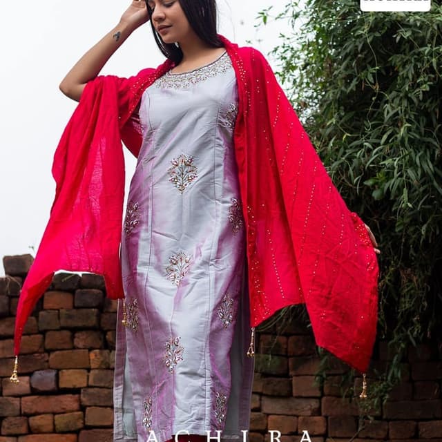 Silver, Pink, Red Salwar Kameez