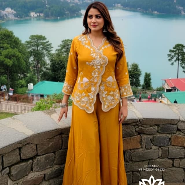 Mustard Yellow and White Sharara Suit