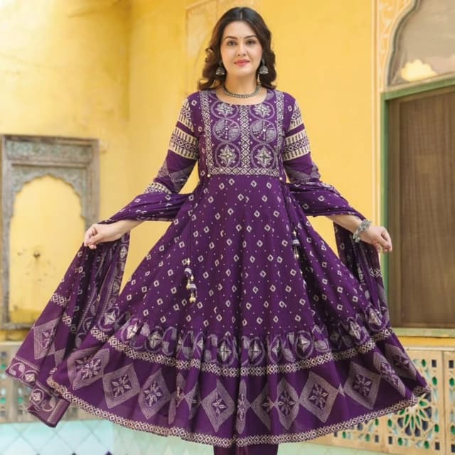 Purple and Beige Anarkali Suit