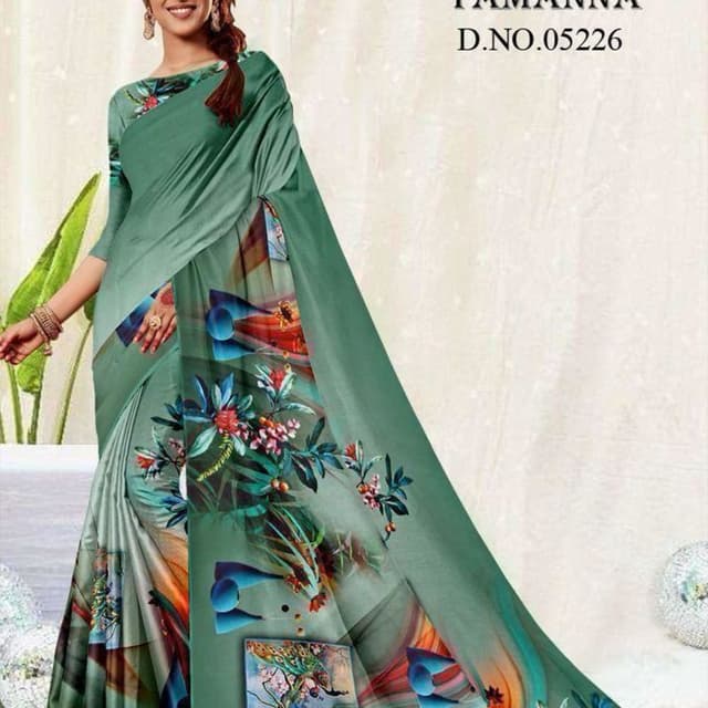 Shades of Green, Multicolor Print Saree
