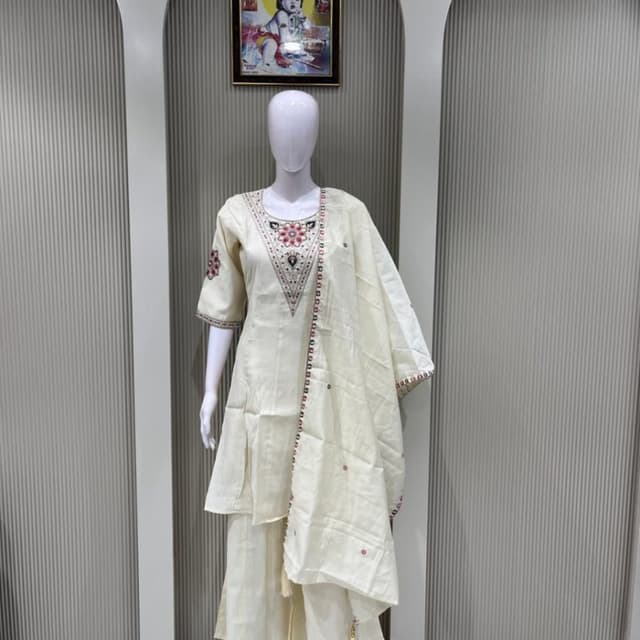 Ivory, Red, Black Salwar Suit Set