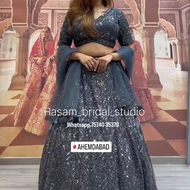 Gray, Silver Lehenga Choli