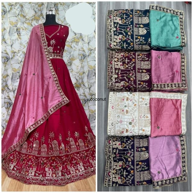 Red, Pink, Gold Lehenga Choli