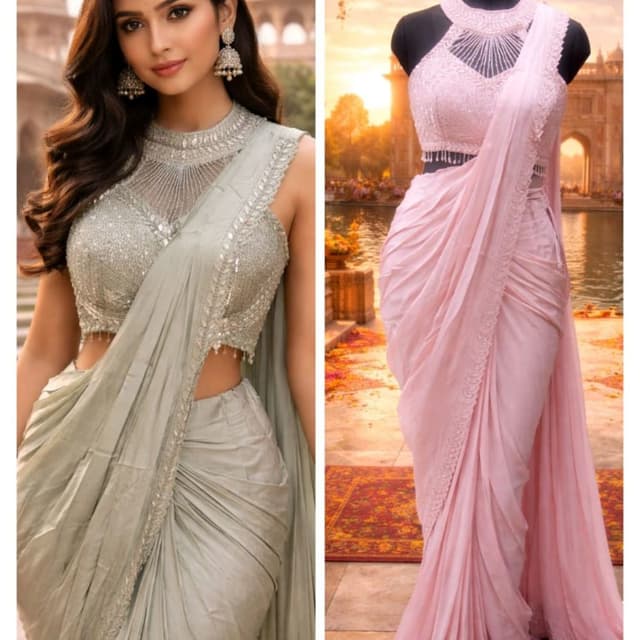 Silver and Pastel Pink Saree