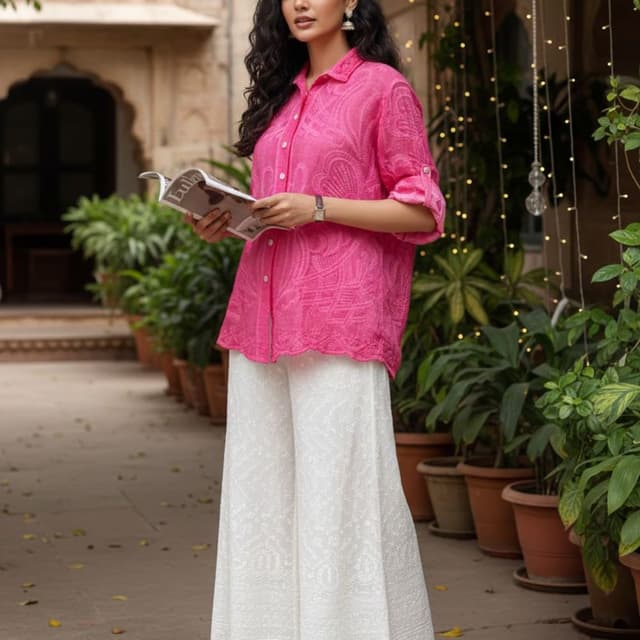 Pink and White Shirt and Palazzo Pants