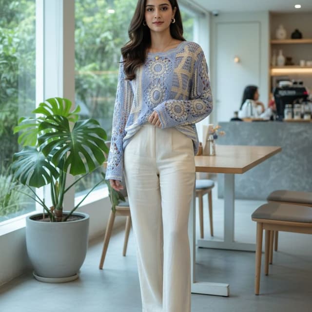 Light Blue and Beige Sweater