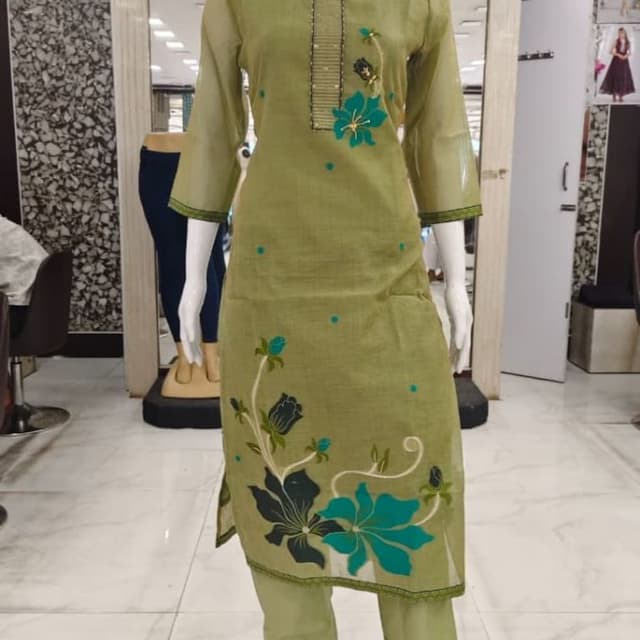 Olive Green, Teal, Black Kurta with Pant Set