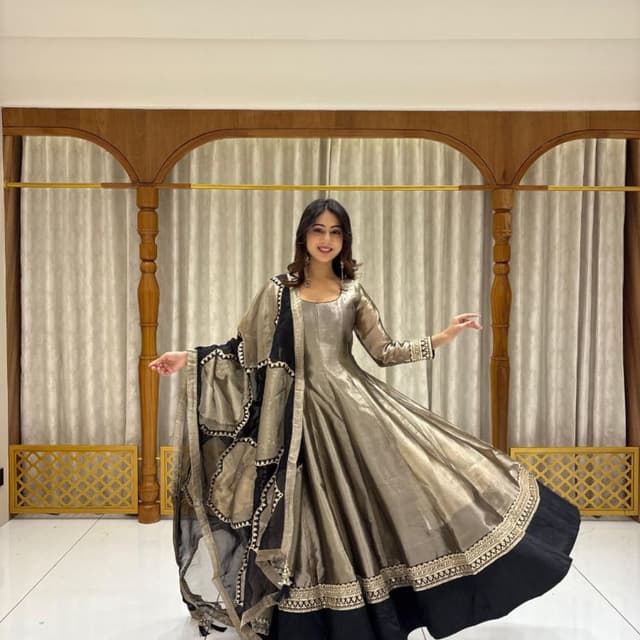 Gold, Black Anarkali Suit