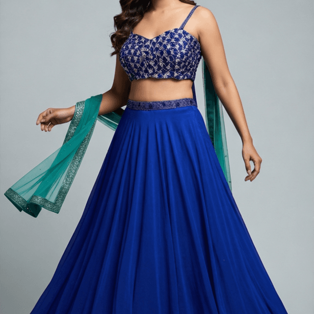 Blue and Silver Lehenga Choli