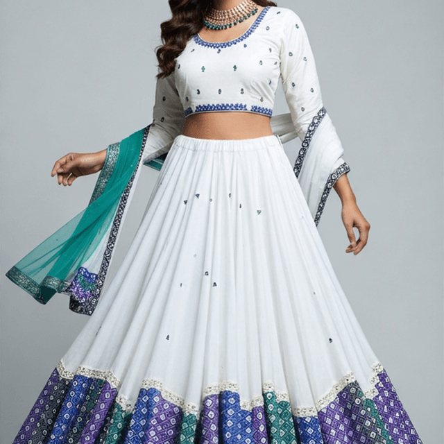 White, Blue, Purple, Green, Black Lehenga Choli