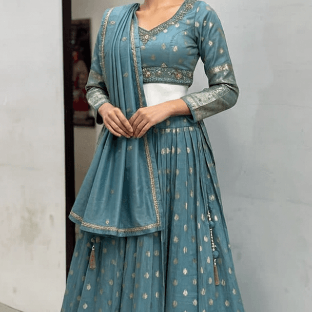 Teal and Gold Lehenga Choli