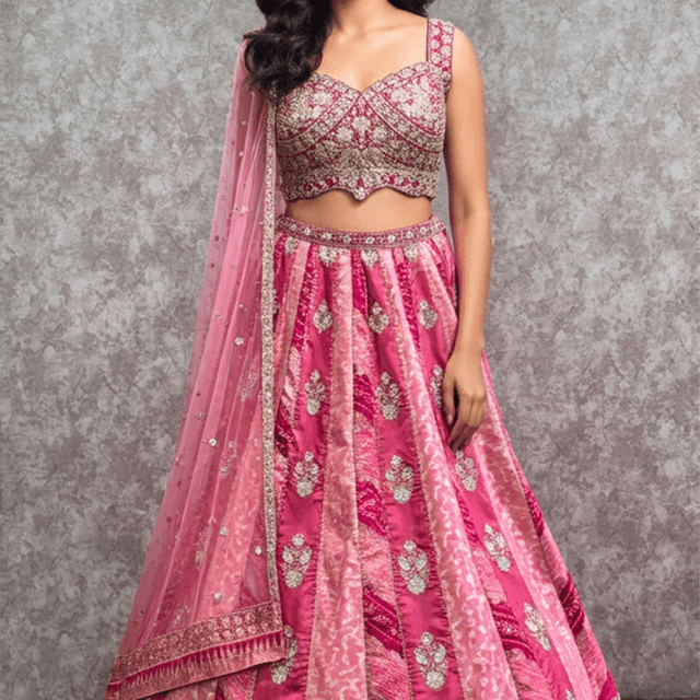 Pink, Fuchsia, Silver Lehenga Choli